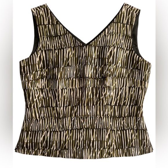Robbie Bee 100% Silk Brown, Khaki Green and Cream Patterned Tank Top, Size 6 - Picture 1 of 11